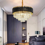 500MM Gold Black Tube Stainless Steel K9 Crystal Pendant Chandelier Ceiling Lights Hanging - Warm White - Chandelier