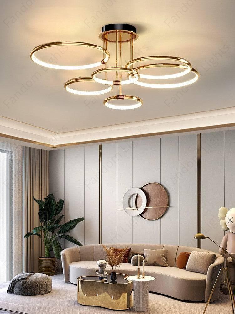 Light Gold Body Modern LED Ring Chandelier for Dining Living Room Of