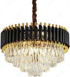600MM Gold Black Tube Stainless Steel K9 Crystal Pendant Chandelier Ceiling Lights Hanging - Warm White - Chandelier