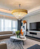 750MM Gold Tube K9 Crystal Pendant Chandelier Hanging Light - Warm White - Chandelier