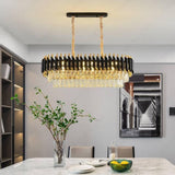 750x350 MM Gold Black Tube Stainless Steel K9 Crystal Pendant Chandelier Ceiling Lights Hanging - Warm White - Chandelier