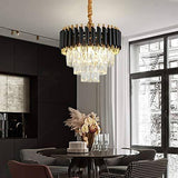 C1016 300MM Gold Black Tube Stainless Steel K9 Crystal Pendant Chandelier Ceiling Pendant Lamp - Warm White - Chandelier