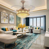 Crystal Ceiling Fan Chandelier Luxury 42 Inch Gold Retractable Light LED 3 Color Setting Control-Remote - Warm White - Chandelier