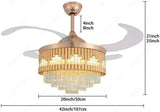 Crystal Ceiling Fan Chandelier Luxury 42 Inch Gold Retractable Light LED 3 Color Setting Control-Remote - Warm White - Chandelier