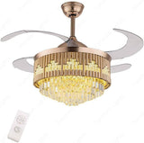Crystal Ceiling Fan Chandelier Luxury 42 Inch Gold Retractable Light LED 3 Color Setting Control-Remote - Warm White - Chandelier
