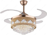 Crystal Ceiling Fan Chandelier Luxury 42 Inch Gold Retractable Light LED 3 Color Setting Control-Remote - Warm White - Chandelier