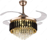 Crystal Ceiling Fan Chandelier Luxury Hiding Quiet 42 Inch Gold Retractable Ceiling Fan Light LED 3 Color Setting, Dual Control-Remote - Warm White - Chandelier