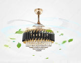 Crystal Ceiling Fan Chandelier Luxury Hiding Quiet 42 Inch Gold Retractable Ceiling Fan Light LED 3 Color Setting, Dual Control-Remote - Warm White - Chandelier