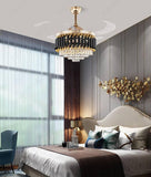 Crystal Ceiling Fan Chandelier Luxury Hiding Quiet 42 Inch Gold Retractable Ceiling Fan Light LED 3 Color Setting, Dual Control-Remote - Warm White - Chandelier