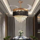 Crystal Ceiling Fan Chandelier Luxury Hiding Quiet 42 Inch Gold Retractable Ceiling Fan Light LED 3 Color Setting, Dual Control-Remote - Warm White - Chandelier