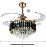 Crystal Ceiling Fan Chandelier Luxury Hiding Quiet 42 Inch Gold Retractable Ceiling Fan Light LED 3 Color Setting, Dual Control-Remote - Warm White - Chandelier