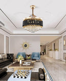 Crystal Ceiling Fan Chandelier Luxury Hiding Quiet 42 Inch Gold Retractable Ceiling Fan Light LED 3 Color Setting, Dual Control-Remote - Warm White - Chandelier