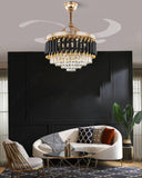 Crystal Ceiling Fan Chandelier Luxury Hiding Quiet 42 Inch Gold Retractable Ceiling Fan Light LED 3 Color Setting, Dual Control-Remote - Warm White - Chandelier