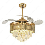 Crystal Ceiling Fan Chandelier Quiet 42 Inch Tube Gold Retractable - Warm White - Chandelier