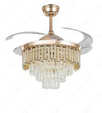 Crystal Ceiling Fan Chandelier Quiet 42 Inch Tube Gold Retractable - Warm White - Chandelier