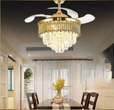 Crystal Ceiling Fan Chandelier Quiet 42 Inch Tube Gold Retractable - Warm White - Chandelier