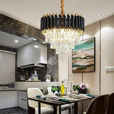FANDOM 400MM Gold Black Tube Stainless Steel K9 Crystal Pendant Chandelier Ceiling Pendant Lamp Foyer Lights Lamps Modern Hanging (M8309)- Warm White - Chandelier