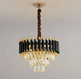 FANDOM 400MM Gold Black Tube Stainless Steel K9 Crystal Pendant Chandelier Ceiling Pendant Lamp Foyer Lights Lamps Modern Hanging (M8309)- Warm White - Chandelier