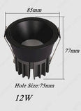 12W Led COB Trimless Round Black Downlight Ceiling Light for Modern Architectural Homes and Offices (Pack of 2) - 4000K Natural White - Commercial Lighting