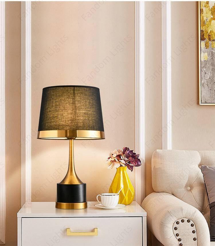 Desk Table Lamp with Black Fabric Shade Gold Base for Home and