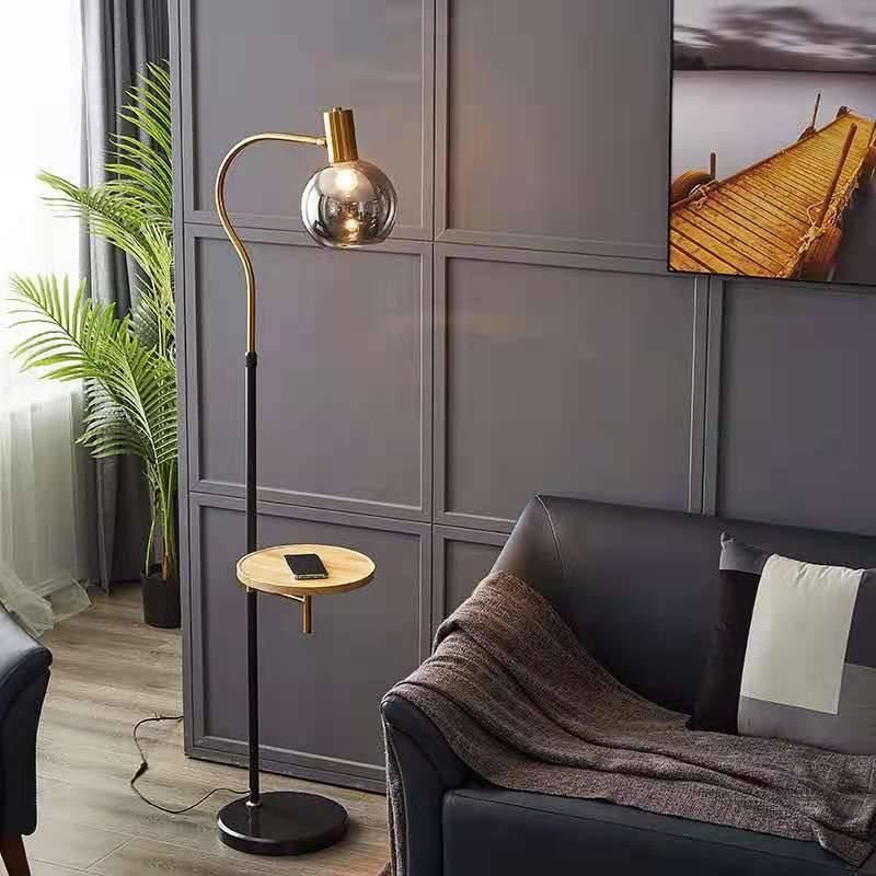 Gold Black Floor lamp with Corner Table Living Room Light for