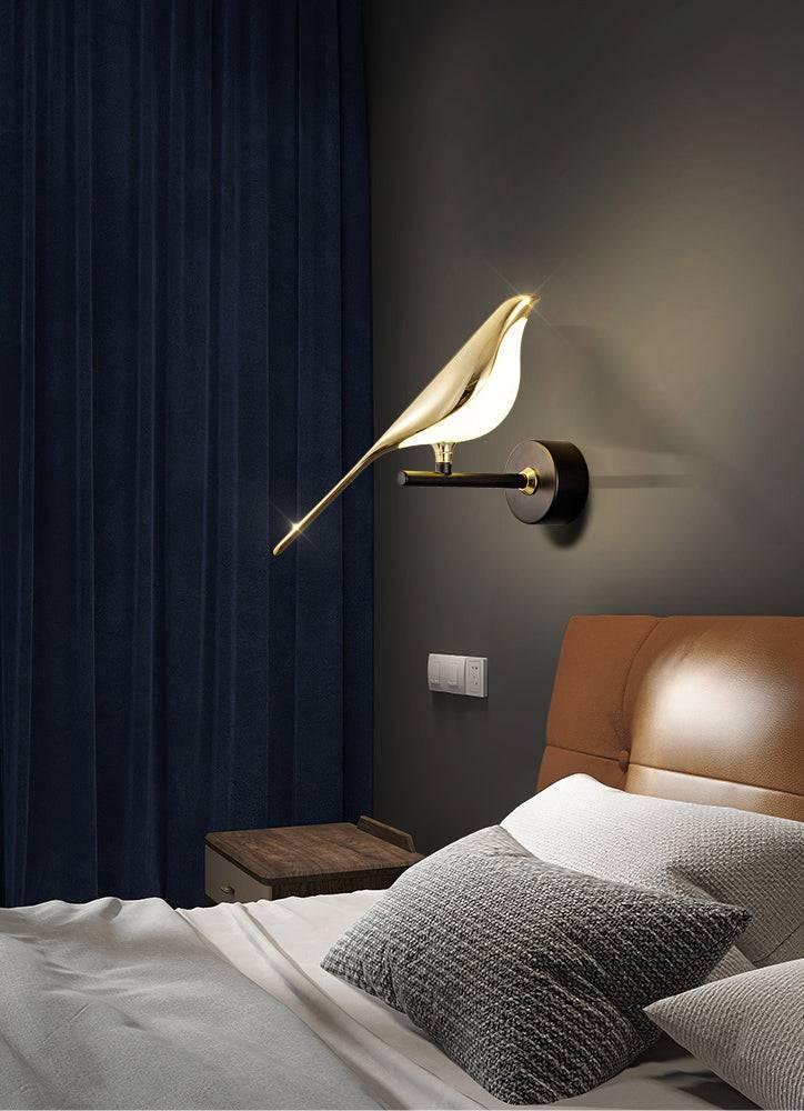 Led Bird Modern Gold Black Metal Wall Light for Drawing Room