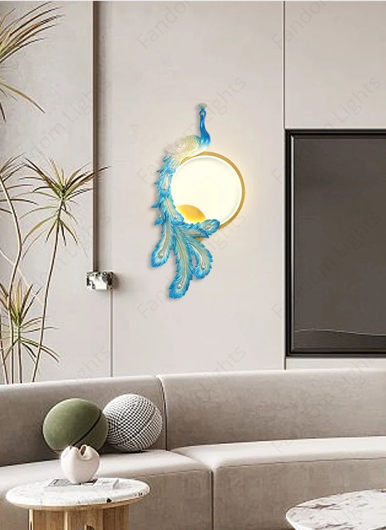Peacock Wall Mounted Led Lights For Living Room Peacock Wall Lamp Art LED  Creative Wall Lamp Bedroom Bedside Lamp Warm White Set Of, image size:790x1085