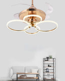 4 Rings Ceiling Fan Chandelier Crystal and Remote Controled for Living Room Drawing Room - Warm White