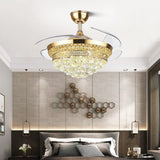 Invisible Ceiling Fan Chandelier with Crystal and Remote Control Retractable ABS Blades - Warm White