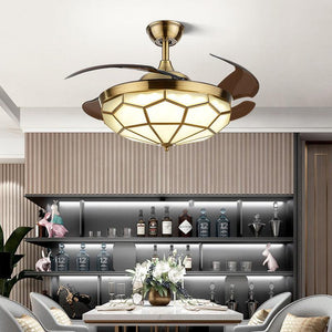 Vintage Ceiling Fan Chandelier Luxury Quiet Retractable Ceiling Fan Light LED Control-Remote - Warm White