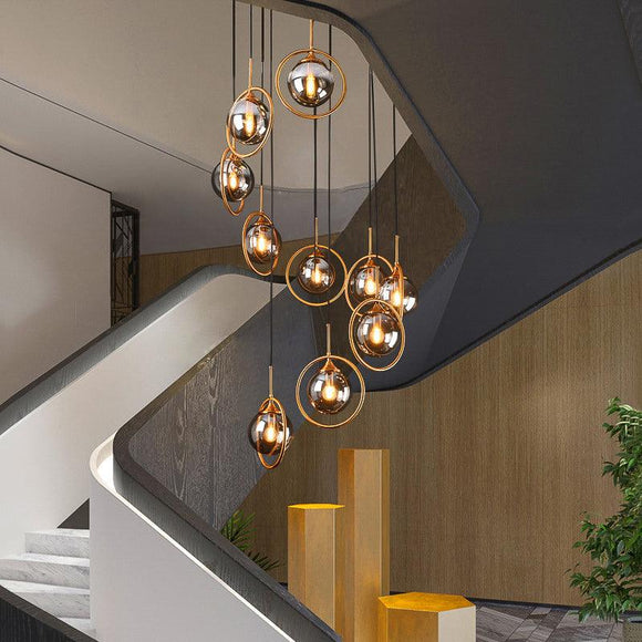 10 LIGHT LED Amber GLASS DOUBLE HEIGHT STAIR CHANDELIER - WARM WHITE - Ashish Electrical India