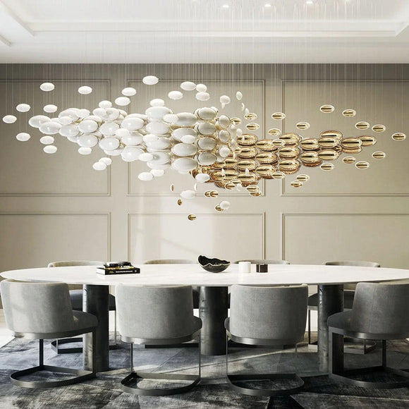 1200x600MM Gold White Egg Shell Rectangular Chandelier