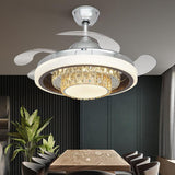 CITRA Invisible Brown Crystal Ceiling Fan Chandelier Remote Control 4 Retractable ABS Blades - Warm White