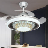 CITRA Invisible Brown Crystal Ceiling Fan Chandelier Remote Control 4 Retractable ABS Blades - Warm White