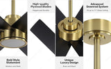 72 Inch 8 Blade Wind lamp ceiling fan remote Controlled - Black Gold