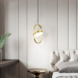 Led Electroplated Gold Ring Hanging Pendant Ceiling Light - Warm White