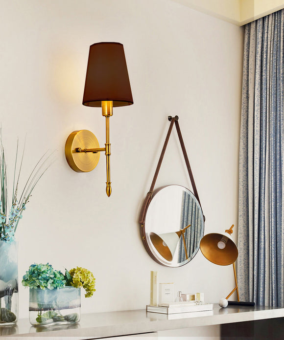 Wall Light 400 MM Long Wall Sconce Light Fixture - Brushed Brass with Brown Fabric Shade