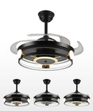 Invisible Black Gold Rings Ceiling Fan Chandelier with Remote Control 4 Retractable ABS Blades - Warm White