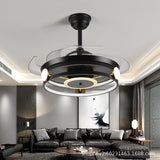 Invisible Black Gold Rings Ceiling Fan Chandelier with Remote Control 4 Retractable ABS Blades - Warm White