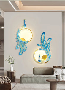 Peacock Wall Lamp Art LED Creative Wall Lamp Bedroom Bedside Lamp - Warm White Set Of 2