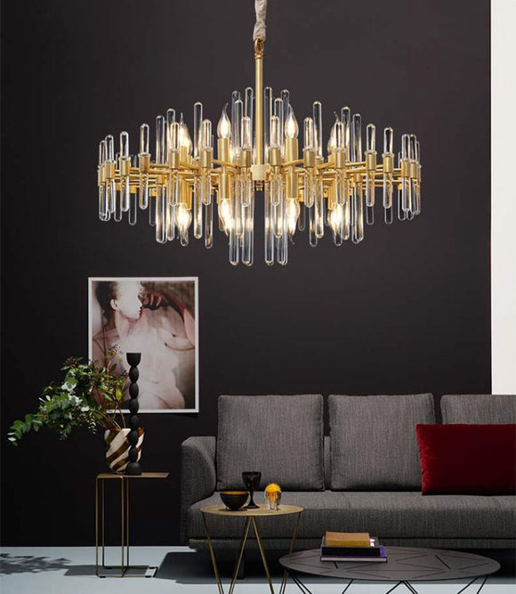 600 MM Ice Crystal Gold LED Chandelier Light for Living Room Round Dining Room - Warm White