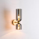 2 Light Golden Metal Smokey Glass Long Wall Light - Gold Warm White - Ashish Electrical India