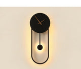 3 LED Modern Black Oval Wall Art Light with Clock - Warm White
