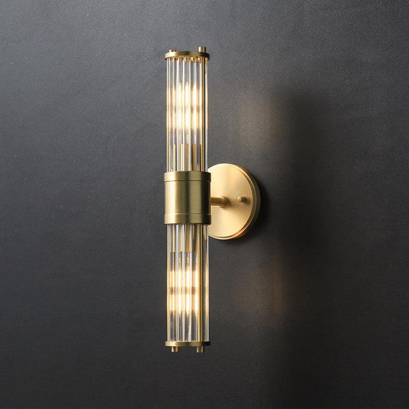 2 Light Led Tube Glass Long Slim Crystal Gold Metal Wall Light - Warm White - Ashish Electrical India