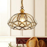 1-Light Brass Vintage Gold Glass Pendant Ceiling Light - Warm White