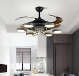 Invisible Black Grey 6 Rings Ceiling Fan Chandelier with Remote Control 4 ABS Blades - Warm White