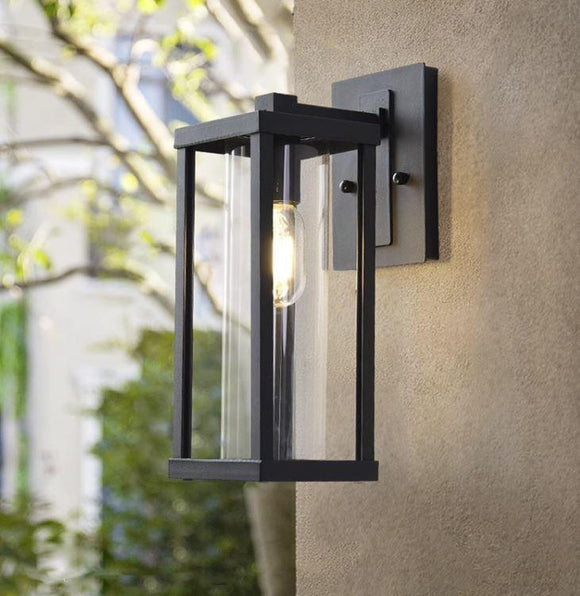 Outdoor Wall Light Fixture Black Wall Waterproof Lights Wall Mount with Glass Shade - Warm White - Ashish Electrical India