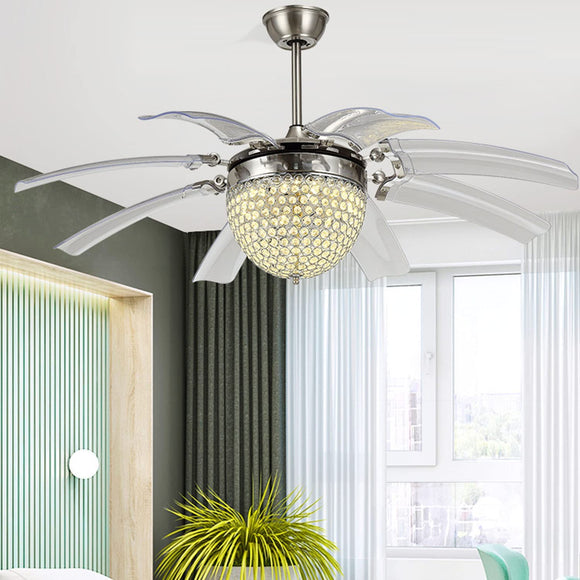 Crystal Ceiling Fan Chandelier With Upwards Retractable Blades