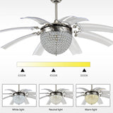 Crystal Ceiling Fan Chandelier With Upwards Retractable Blades