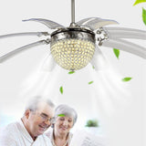 Crystal Ceiling Fan Chandelier With Upwards Retractable Blades